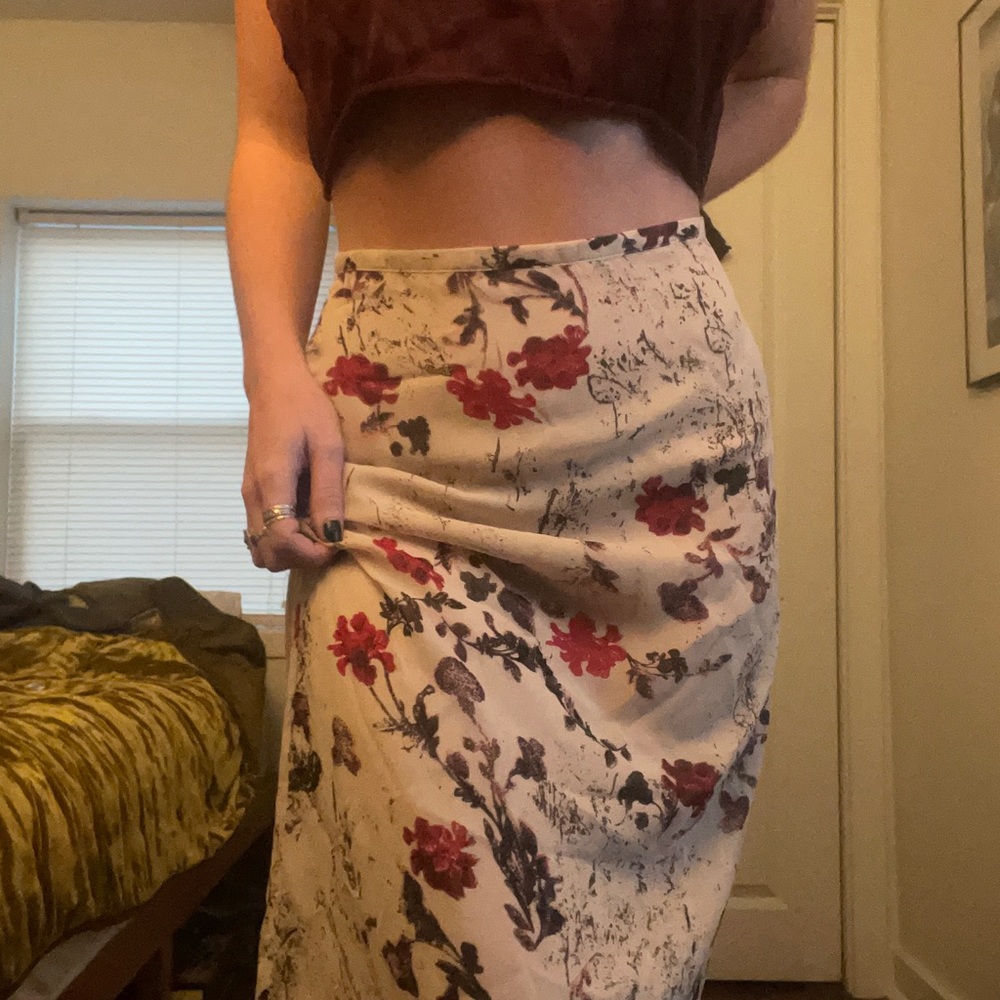 Floral silk midi skirt